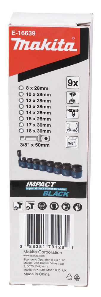 IMPACT BLACK Schlagnuss-Set 9-tlg. 3/8"   E-16639