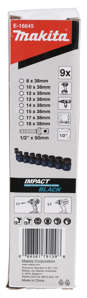 IMPACT BLACK Schlagnuss-Set 9-tlg. 1/2"   E-16645